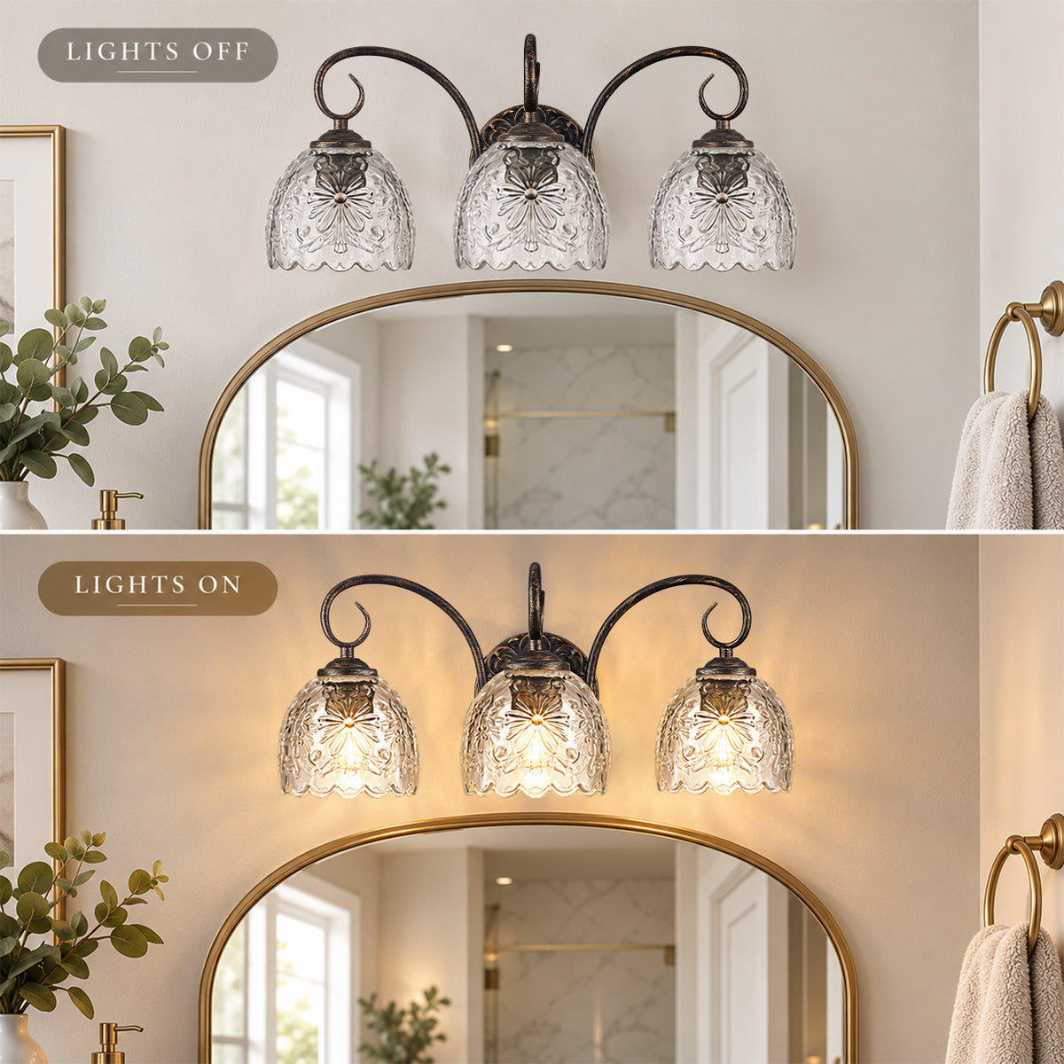 Aurelia 18.3-Inch Vintage Black 3-Light Bathroom Vanity Light