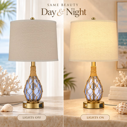 Cozyloom 23-Inch Blue Coastal Glass Table Lamps Set of 2