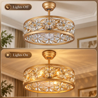 Gildex 20-Inch Gold Crystal Flower Fandelier with Light
