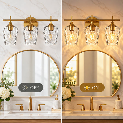 Aurelia 3-Light Gold Clear Hammered Glass Bathroom Vanity Light