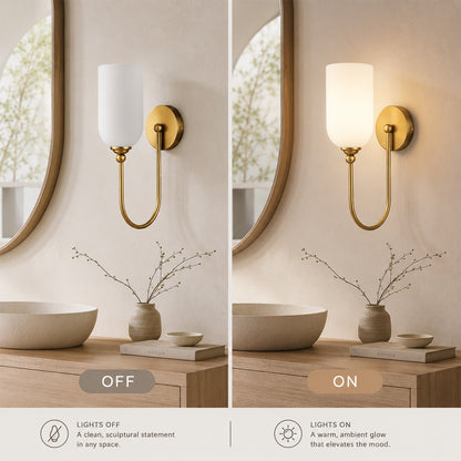 Hamilyeah Modern Gold Wall Sconces Set of Two with Milky White Glass Shades