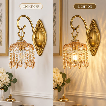 Aurelia Amber Crystal Wall Sconces Set of 2, Vintage Gold