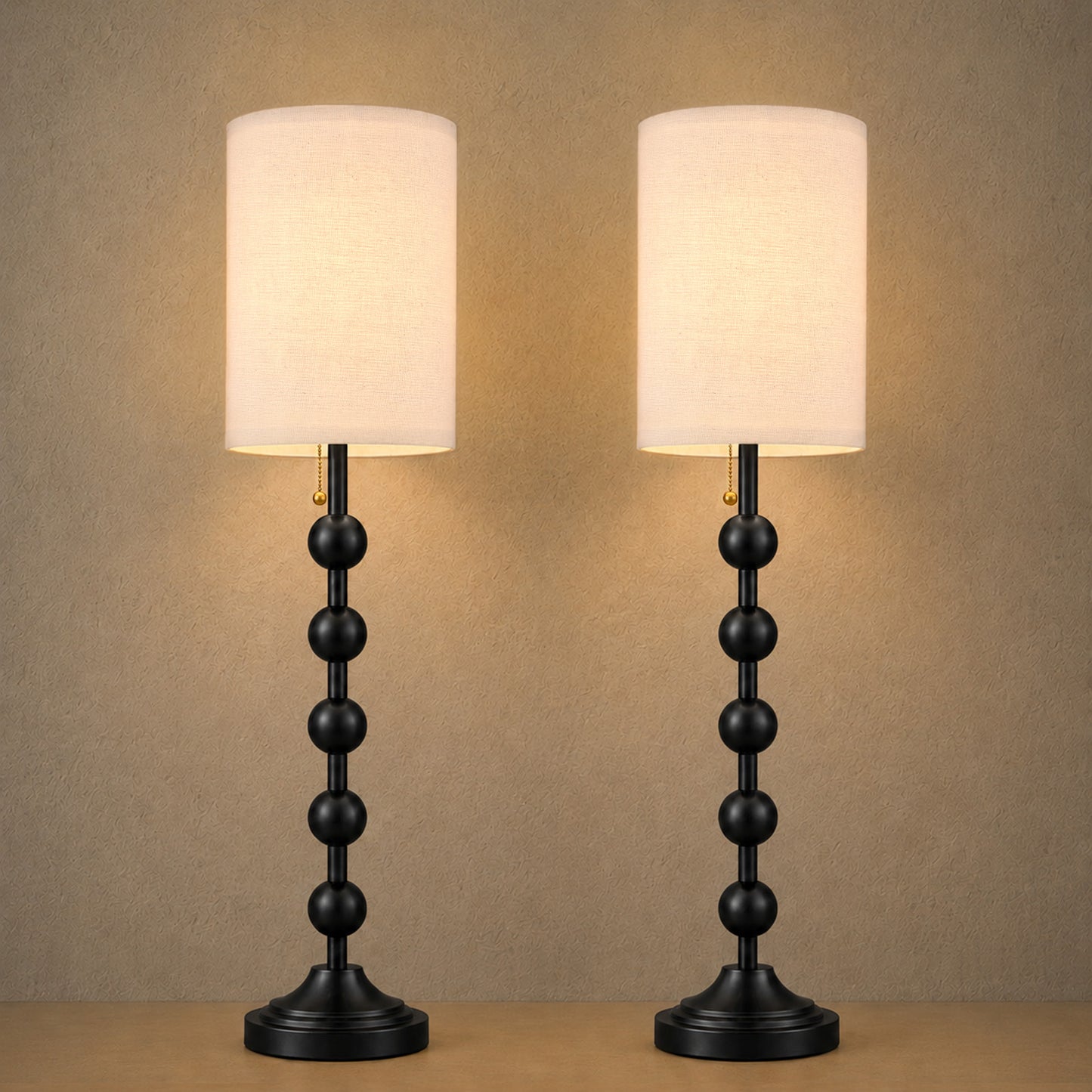 Aurelia  30 Inch Tall Buffet Black Table Lamps Set of 2 with Pull Chain
