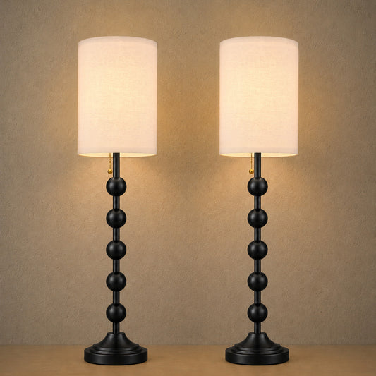 Cozyloom  30 Inch Tall Buffet Black Table Lamps Set of 2 with Pull Chain