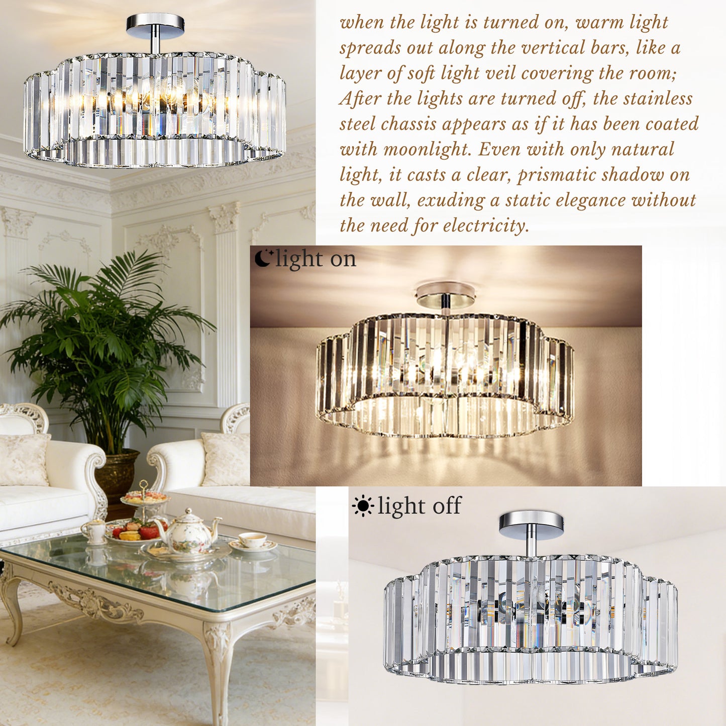 Aeris 20inch 4-Light Crystal Semi Flush Mount Ceiling Light