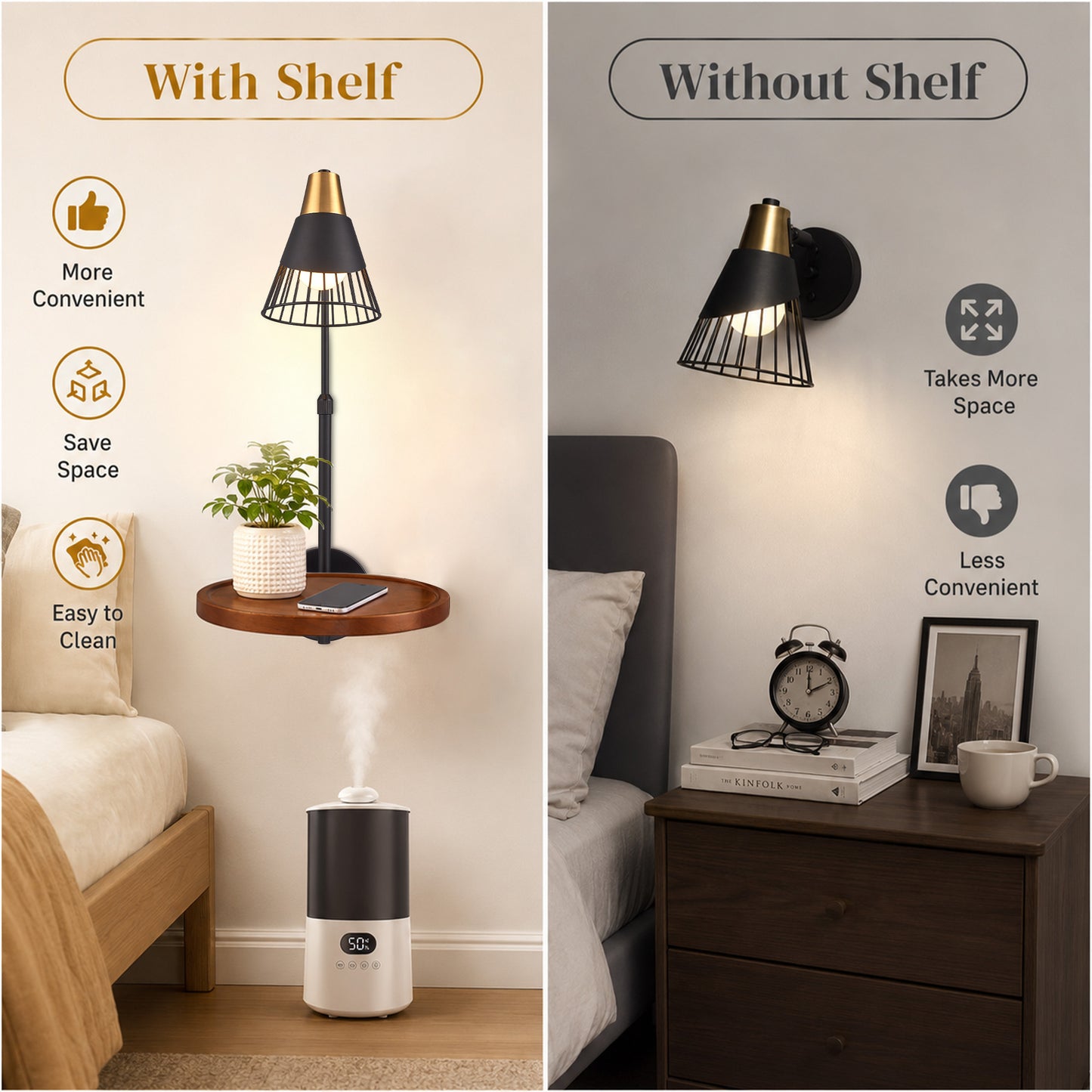 Aurelia  Cordless Wall Sconce with Shelf, Rechargeable RGB Lamp