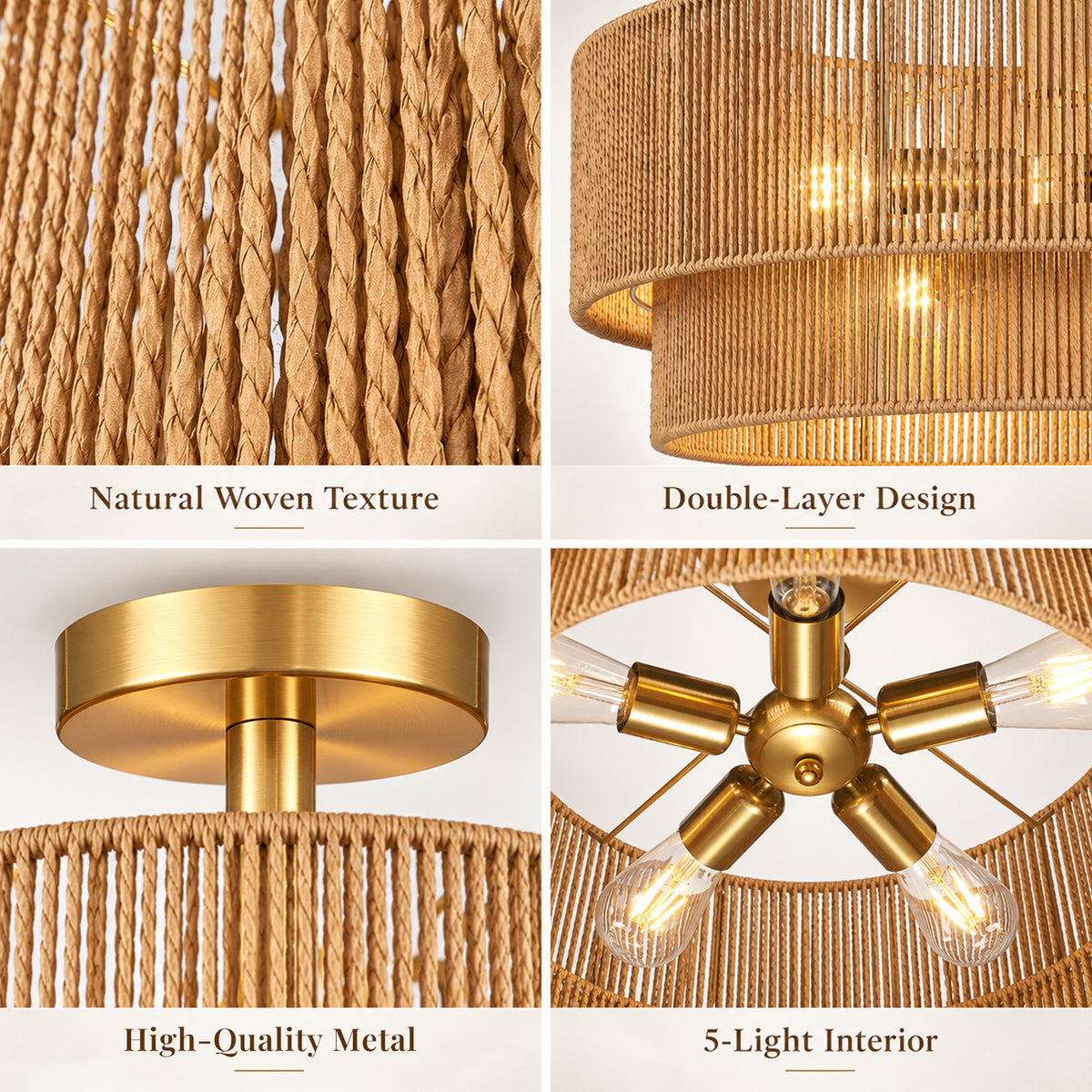 Aeris 24-Inch Gold Double-Layer Woven Rope Ceiling Light