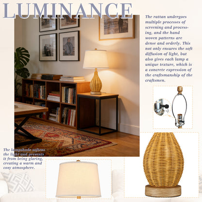 Cozyloom Rattan Table Lamp with Rotary Switch Set of 2