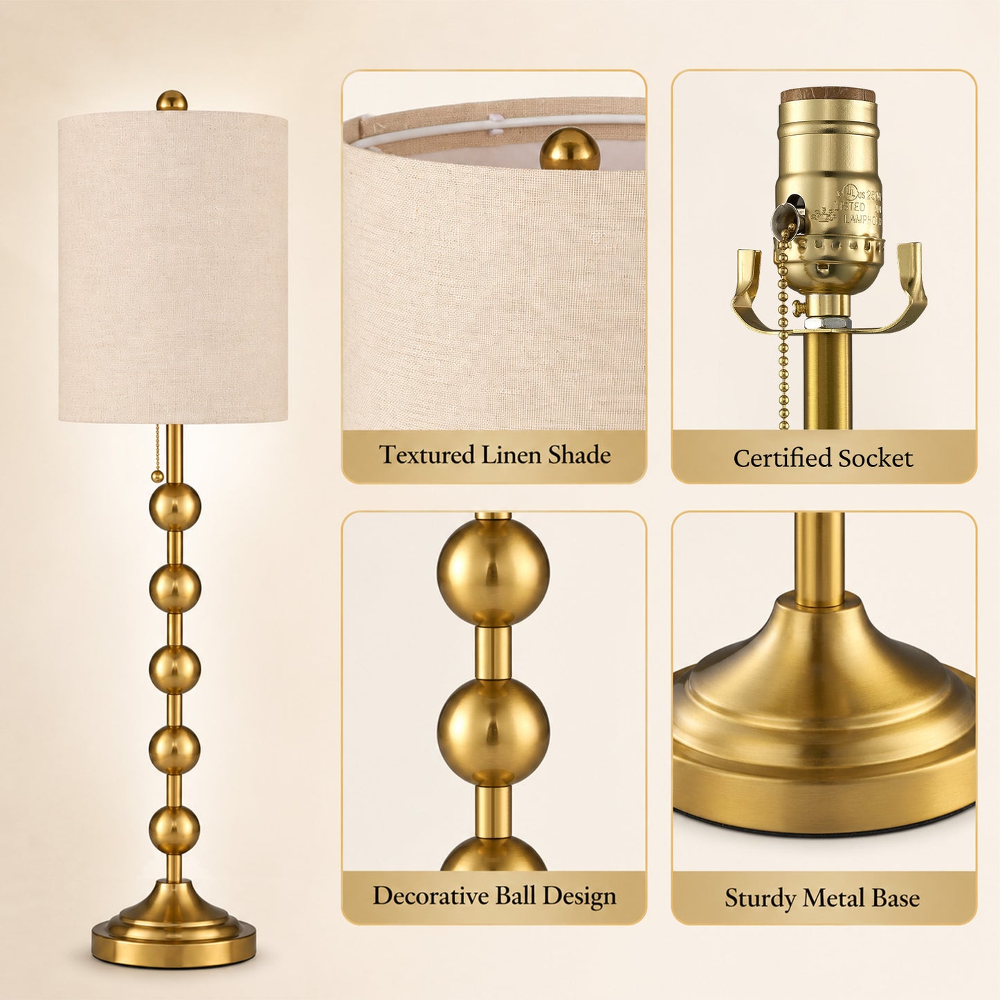Aurelia  30 Inch Tall Buffet Gold Lamps Set of 2 for Console Table, Living Room