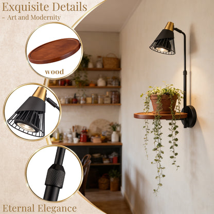 Aurelia  Plug in Black Wall Light with Shelf