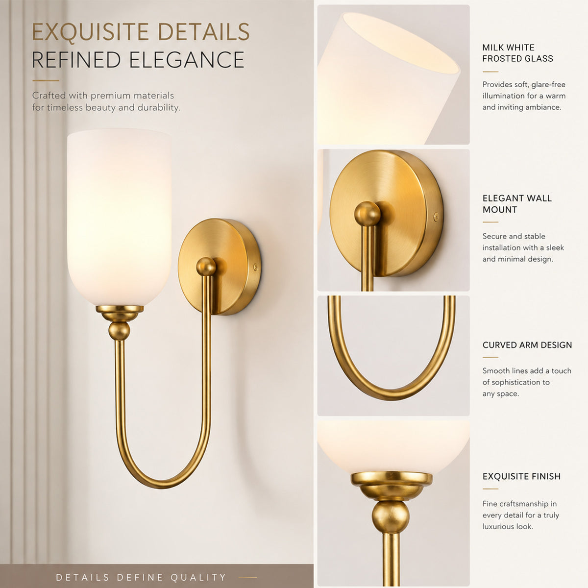 Hamilyeah Modern Gold Wall Sconces Set of Two with Milky White Glass Shades