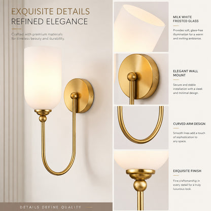 Hamilyeah Modern Gold Wall Sconces Set of Two with Milky White Glass Shades