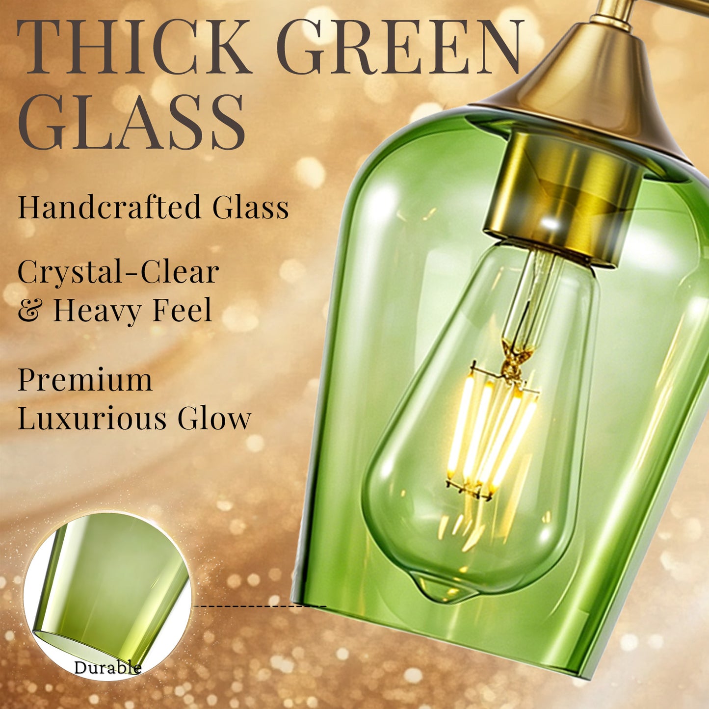 Aurelia 3-Light Gold Green Glass Vanity Light