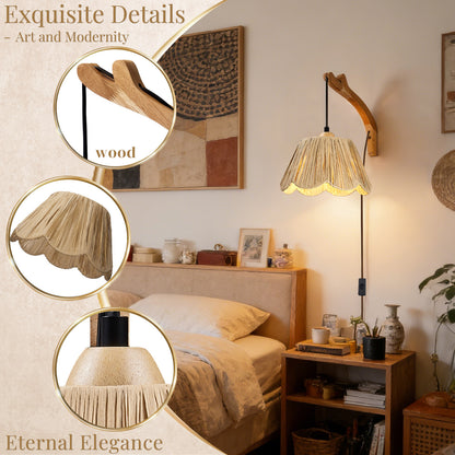 Aurelia 13inch Set of 2 Wall Light with Plug in Cord , Boho Raffia Shade