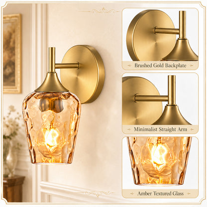 Aurelia Gold Amber Hammered Glass Wall Sconces Set of 2