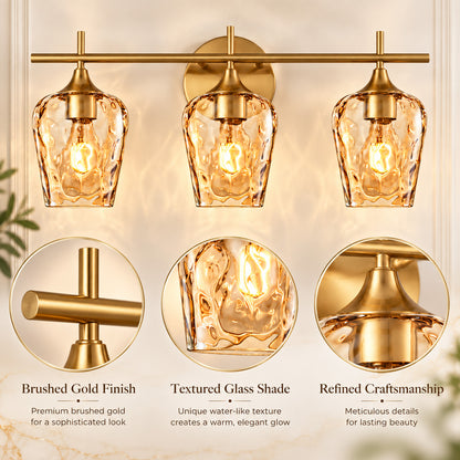 Aurelia 3-Light Gold Amber Hammered Glass Bathroom Vanity Light
