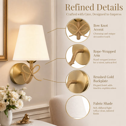 Aurelia  Gold Bow Cordless Wall Sconces Set of 2 with Rechargeable RGB Bulbs