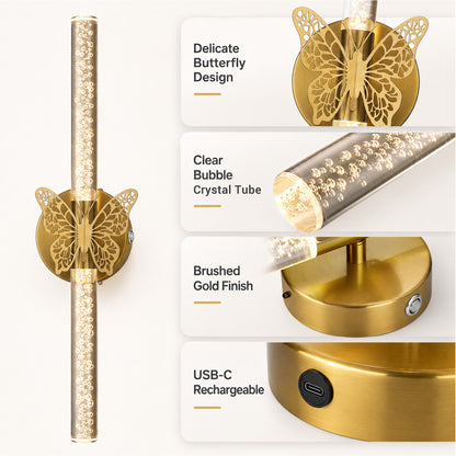 Aurelia Gold Butterfly Battery Operated Wall Sconces Set of 2