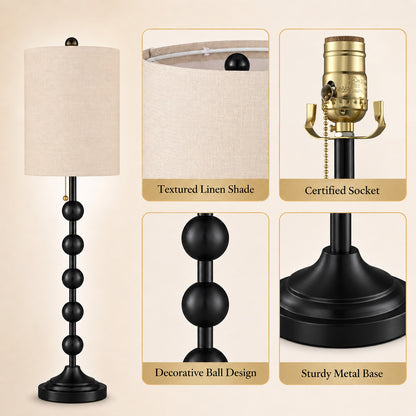 Aurelia  30 Inch Tall Buffet Black Table Lamps Set of 2 with Pull Chain