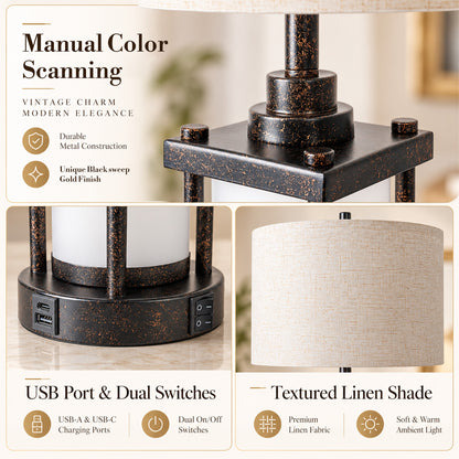 Cozyloom Farmhouse Table Lamps Set of 2 with USB A and USB C