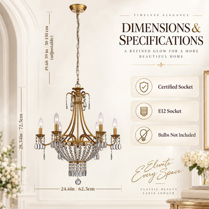 Aetheria 24.6-Inch Gold Crystal 6-Light Chandelier