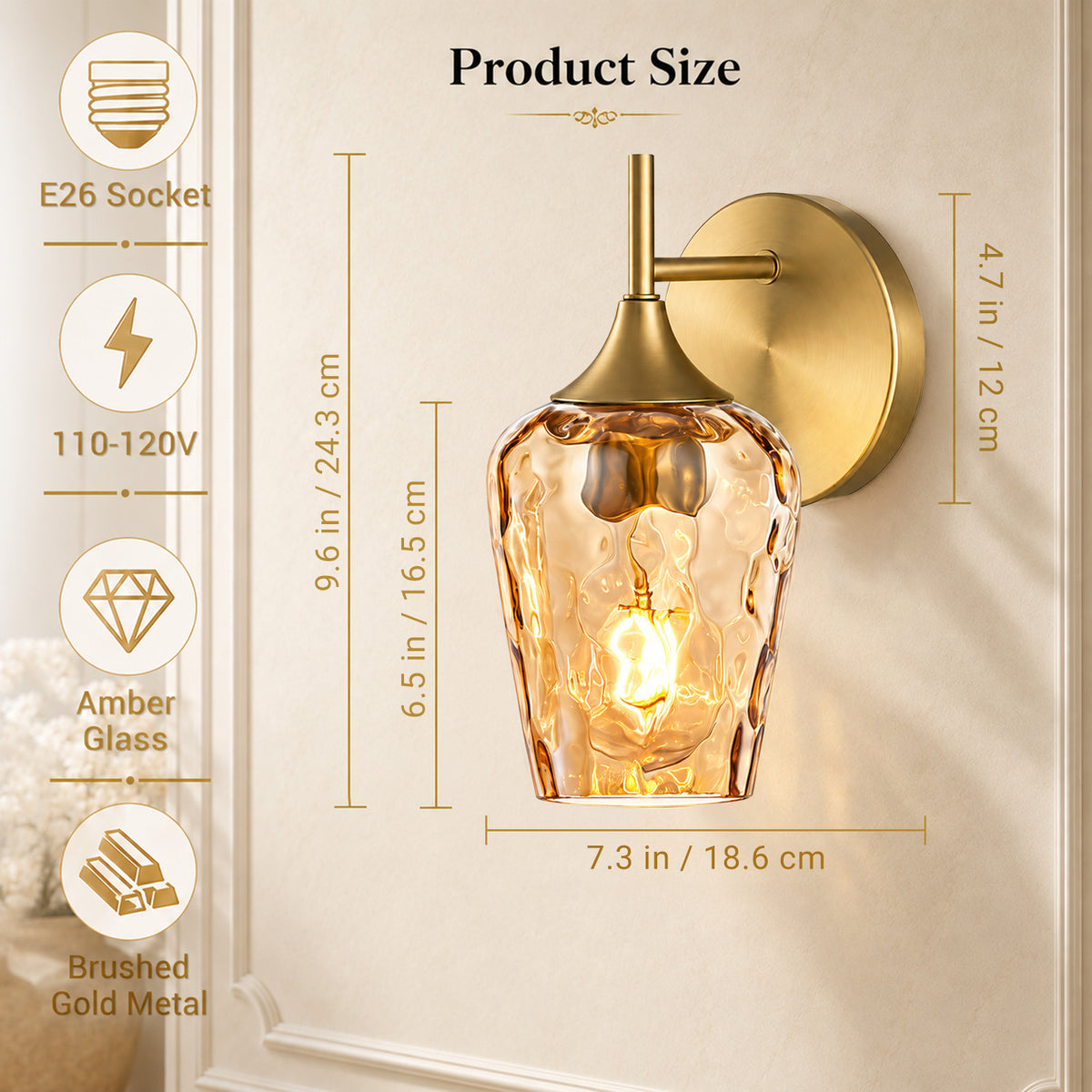 Aurelia Gold Amber Hammered Glass Wall Sconces Set of 2