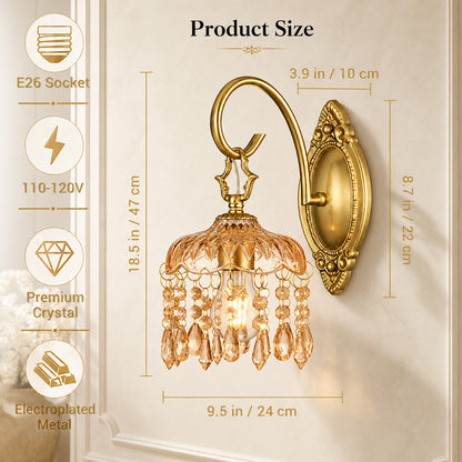 Aurelia Amber Crystal Wall Sconces Set of 2, Vintage Gold
