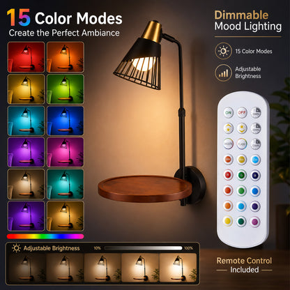Aurelia  Cordless Wall Sconce with Shelf, Rechargeable RGB Lamp