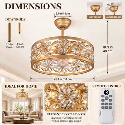 Gildex 20-Inch Gold Crystal Flower Fandelier with Light