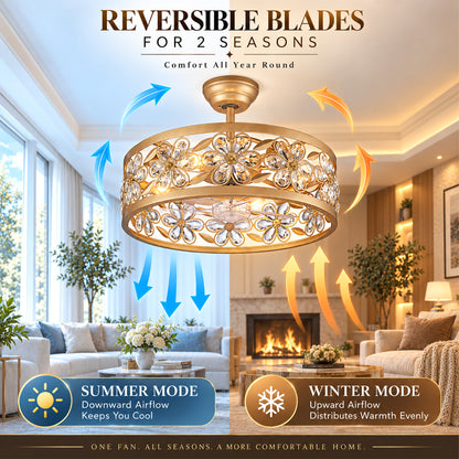 Gildex 20-Inch Gold Crystal Flower Fandelier with Light