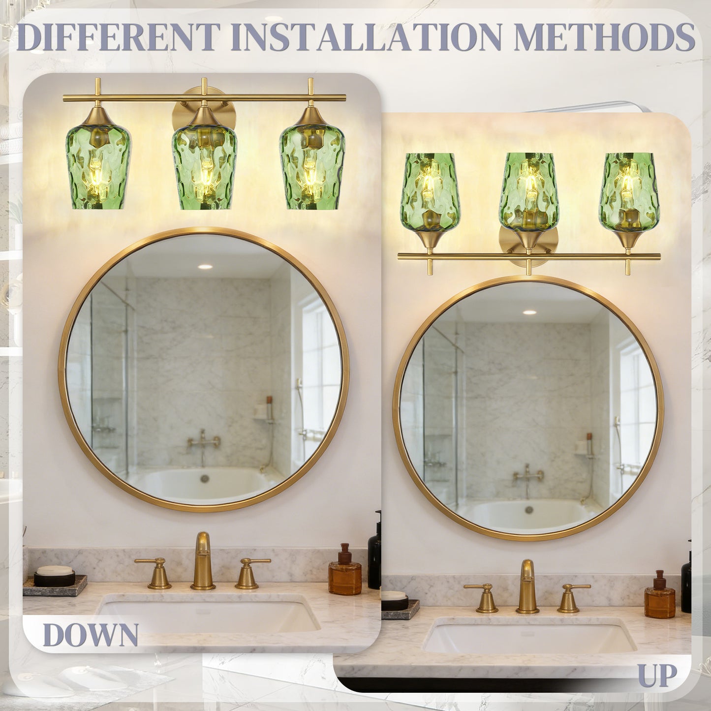 Aurelia 3-Light Gold Hammered Glass Bathroom Vanity Light