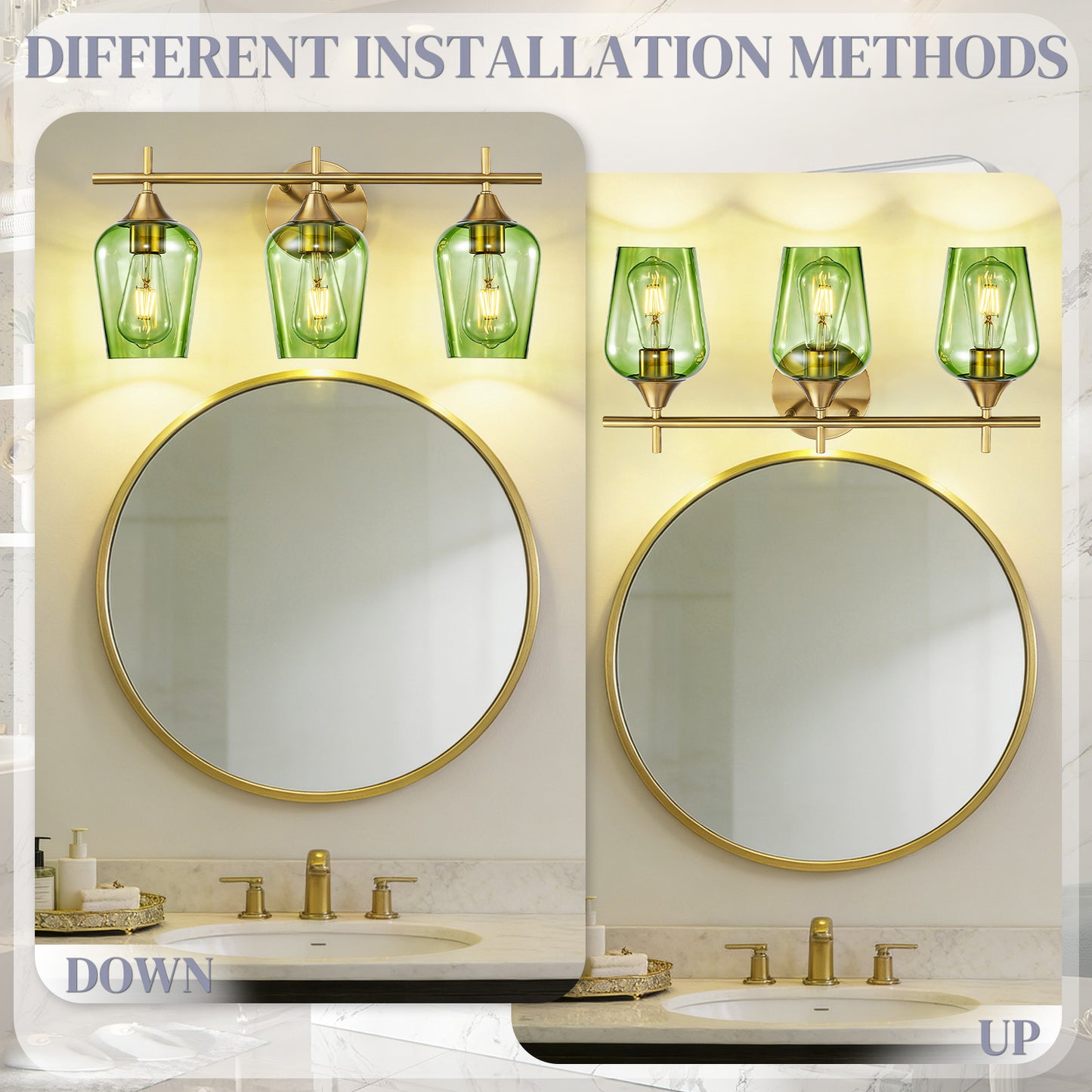Aurelia 3-Light Gold Green Glass Vanity Light
