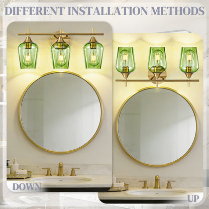 Aurelia 3-Light Gold Green Glass Vanity Light
