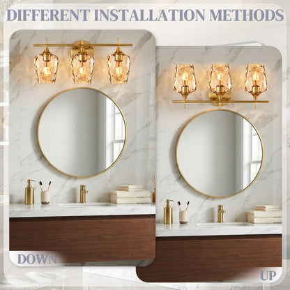 Aurelia 3-Light Gold Amber Hammered Glass Bathroom Vanity Light