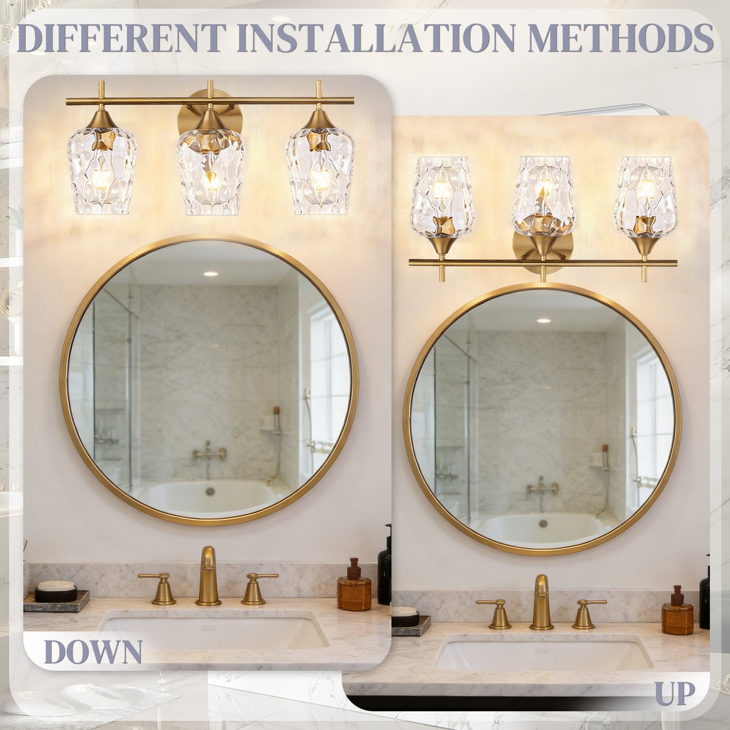 Aurelia 3-Light Gold Hammered Glass Vanity Light