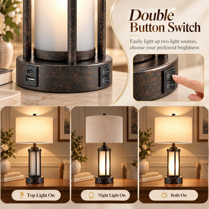 Cozyloom Farmhouse Table Lamps Set of 2 with USB A and USB C