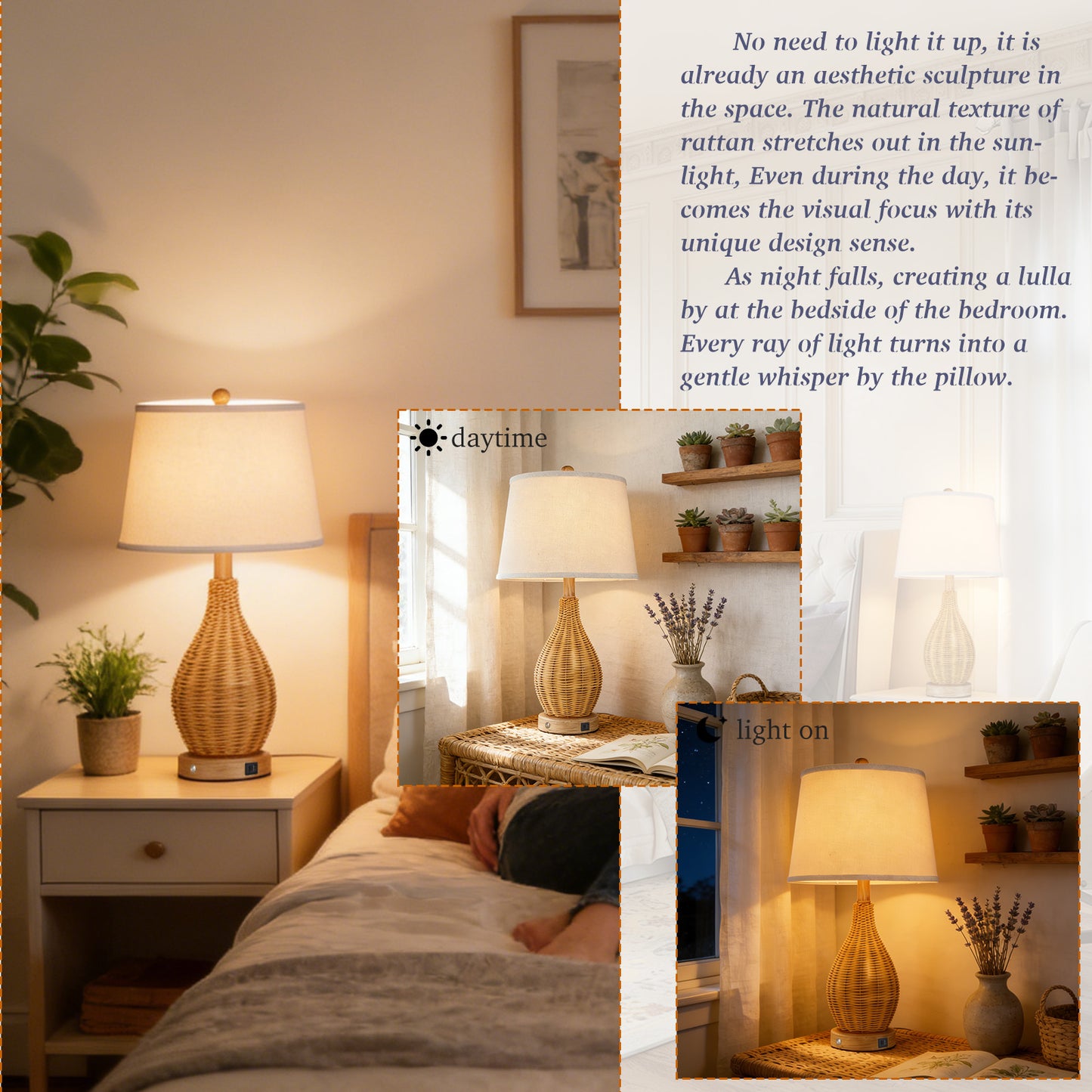Cozyloom Rattan Table Lamp with USB Ports