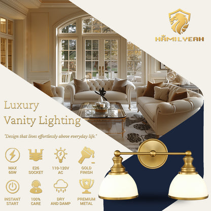 Aurelia 2-Light Gold Bathroom Vanity Light