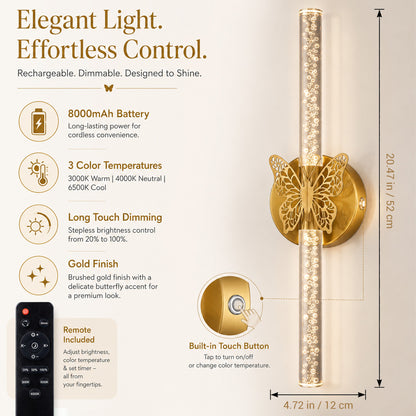 Aurelia Gold Butterfly Battery Operated Wall Sconces Set of 2