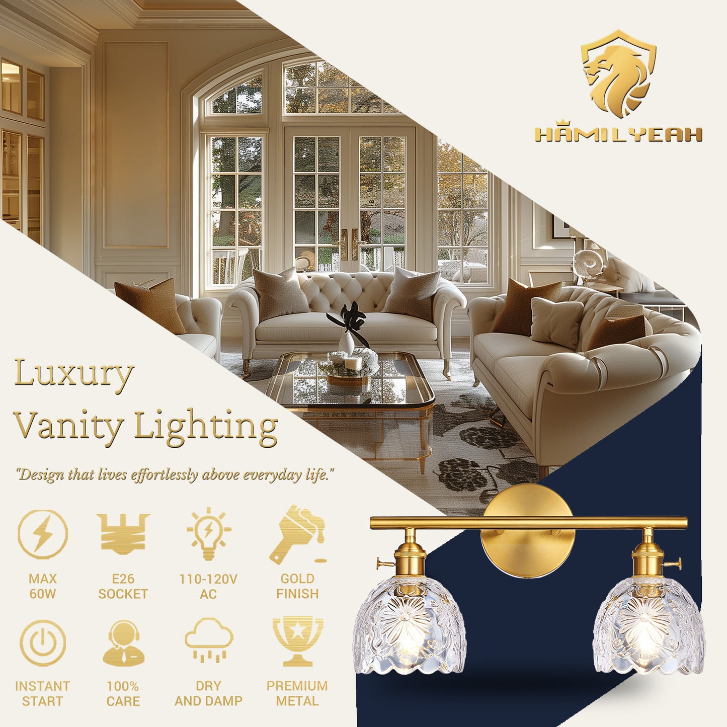 Aurelia 2-Light Floral Glass Vanity Light