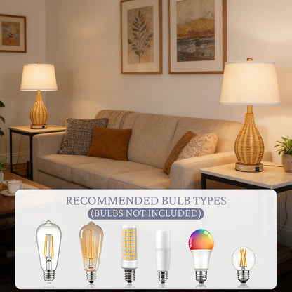 Cozyloom Rattan Table Lamp with USB Ports