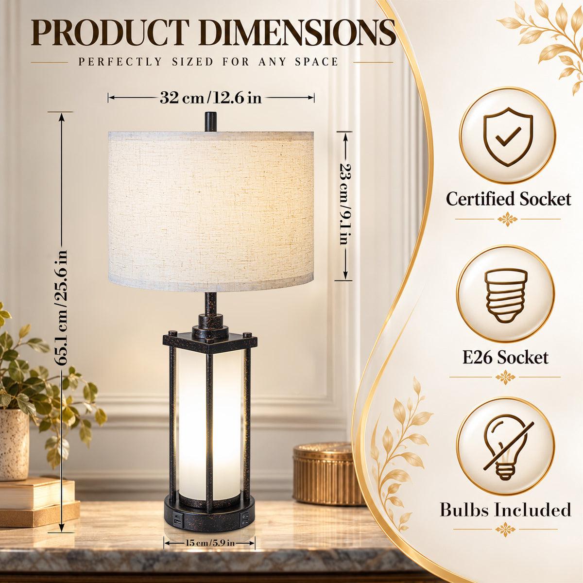 Cozyloom Farmhouse Table Lamps Set of 2 with USB A and USB C