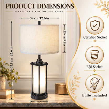 Cozyloom Farmhouse Table Lamps Set of 2 with USB A and USB C