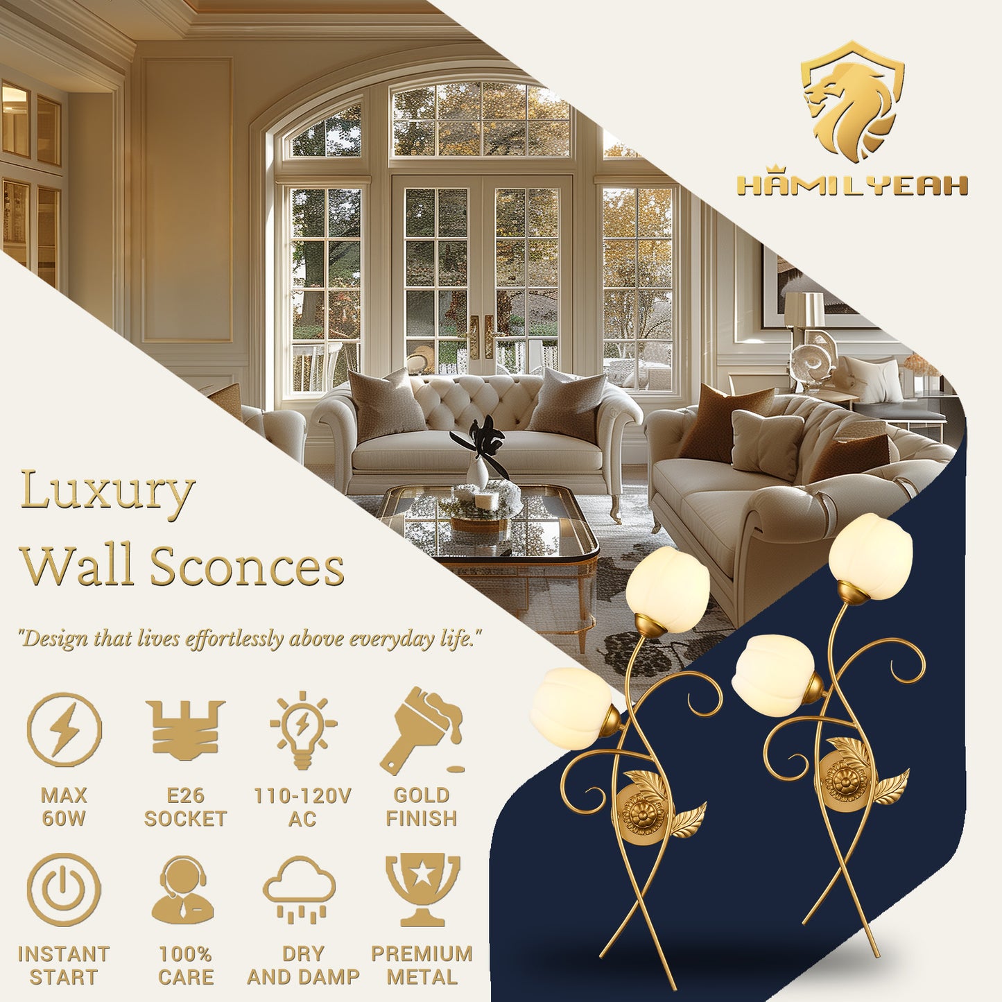 Aurelia Gold Wall Sconces Set of 2