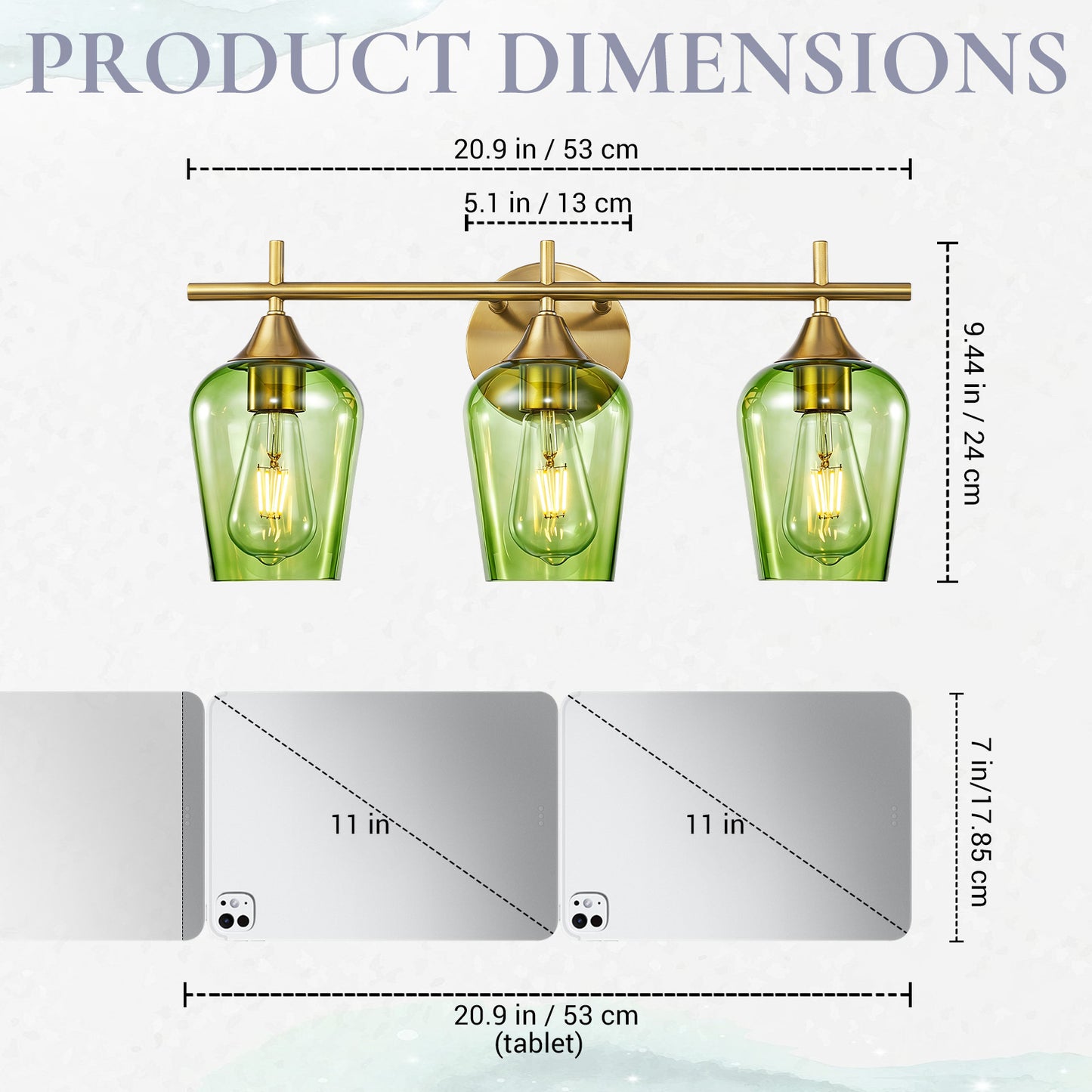 Aurelia 3-Light Gold Green Glass Vanity Light