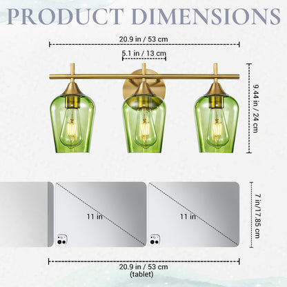 Aurelia 3-Light Gold Green Glass Vanity Light