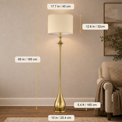 Lumora 65 in Brushed Gold Mid Century Floor Lamp with Linen Shade