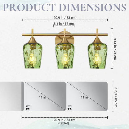 Aurelia 3-Light Gold Hammered Glass Bathroom Vanity Light