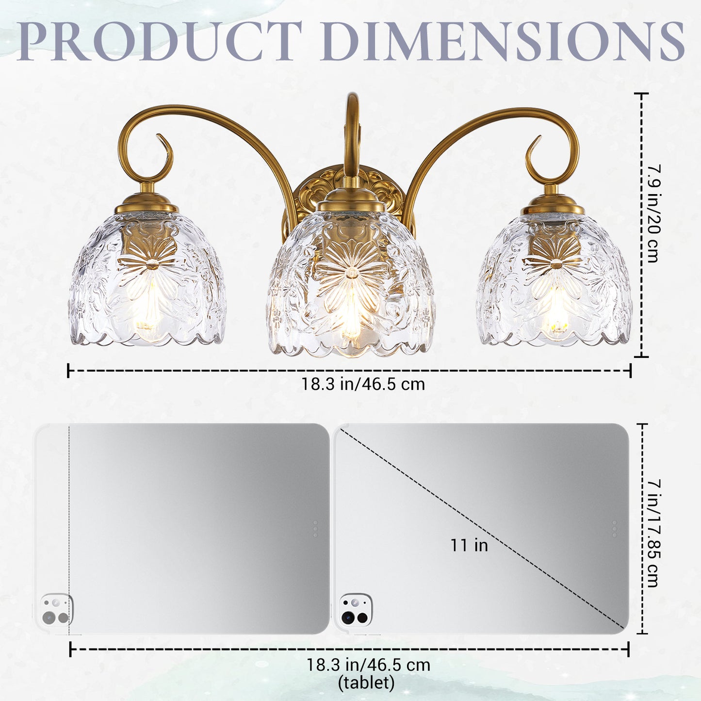 Aurelux Gold 3-Light Glass Floral Vanity Light  Fixture