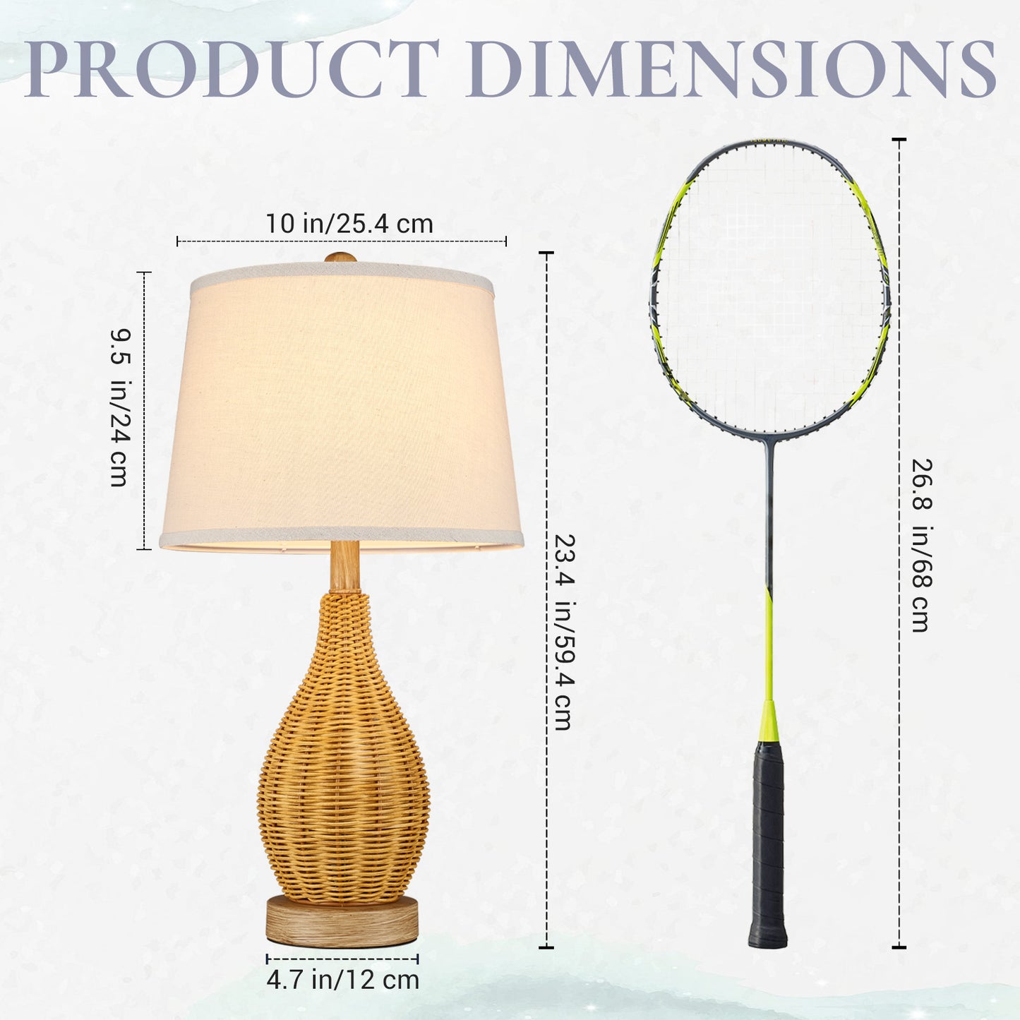 Cozyloom Rattan Table Lamp with Rotary Switch Set of 2